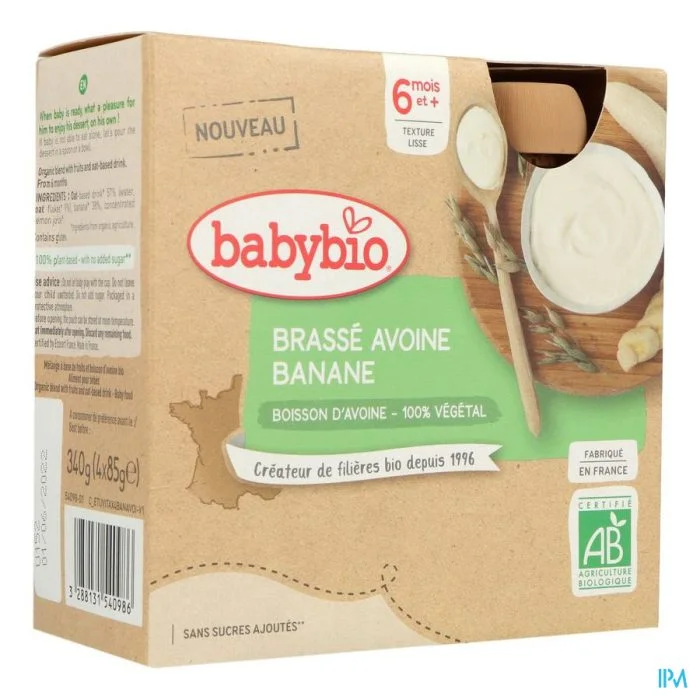 BABYBIO – PACK 4 GOURDES BRASSE AVOINE BANANE POUR BEBES DES 6 MOIS – Image 2