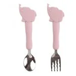 Couverts pour enfants Silicone Acier  Eléphanteaux Rose