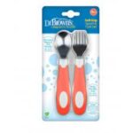 Dr Brown’s Cuillère et fourchette à poignée souple Rose