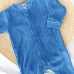 Grenouillère en bouclette velours Bleu-6mois