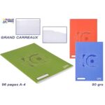 Cahier Scolaire  A4 - 96 Feuilles - Grand Carreaux