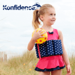 KONFIDENCE FLOATSUIT LYCRA BUOYANT AID TO SWIMMING PINK NAVY POLKA 2-3 YEARS – Image 2
