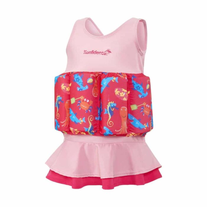 KONFIDENCE FLOATSUIT LYCRA BUOYANT AID TO SWIMMING PINK SEA FRIENDS 2-3 YEARS – Image 2