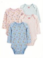 Ensemble de body à manches longues Carter's, 4 pièces - Fleurs 9 mois