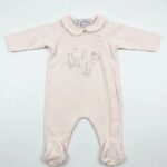 Grenouillère en coton rose avec broderie animaux