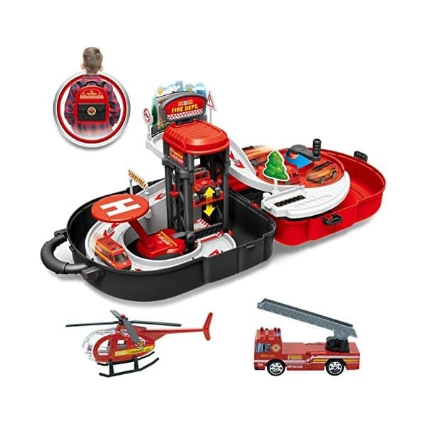 redcrab garage voiture enfants sur le theme de pompier jouet multifonctionnel avec saca dos ensemble aeroport ascenseur avion am