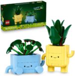 Plantes LEGO souriantes et colorées.