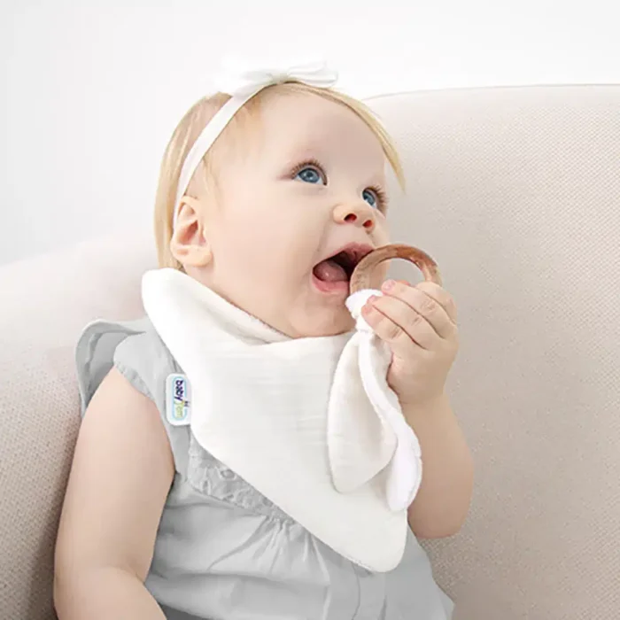 Babyjem 736-Bavoir en mousseline avec anneau de dentition -Ecru – Image 2