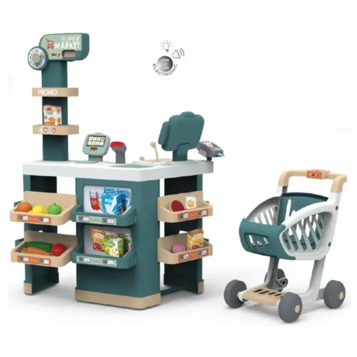 Smoby - Marchande - Supermarché pour Enfant - Chariot de Course Inclus - Vraie Calculatrice - 34 Accessoires - 350230 Gris Smoby - Marchande - Supermarché pour Enfant - Chariot de Course Inclus - Vraie Calculatrice - 34 Accessoires - 350230 Gris