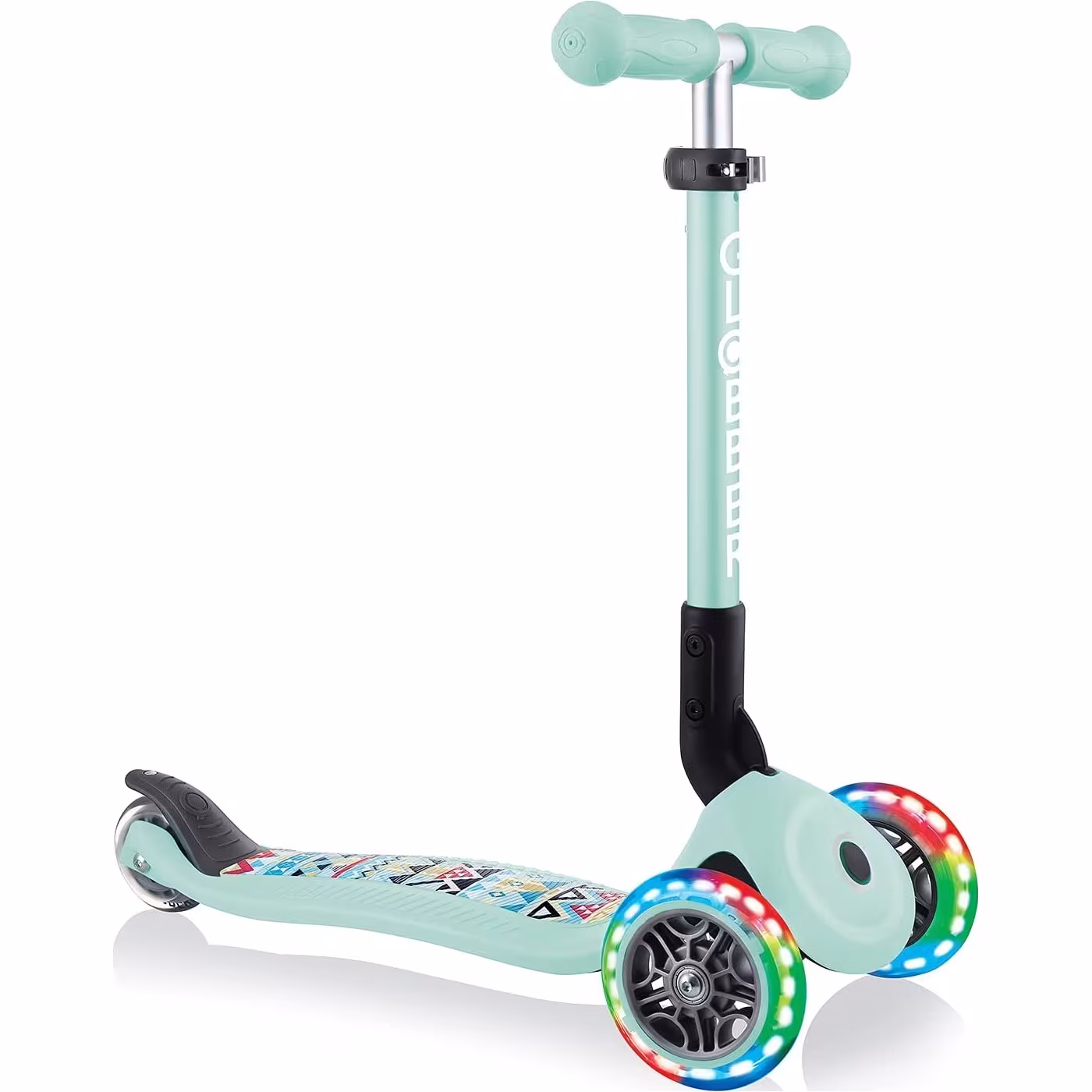 junior-foldable-fantasy-lights-kids-3-wheel-scooter-tribal-mint Globber -Wheelies - Trottinette 3 Roues Junior Foldable Fantasy Lights - Vert Menthe – Image 1