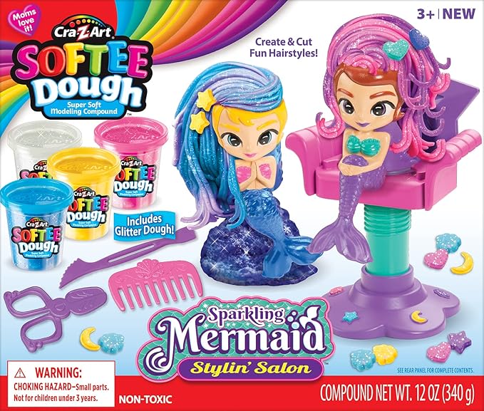 81fnSNk0fhL._AC_SX679_ Softee Dough Sparkling Mermaid Stylin’ Salon – Image 1