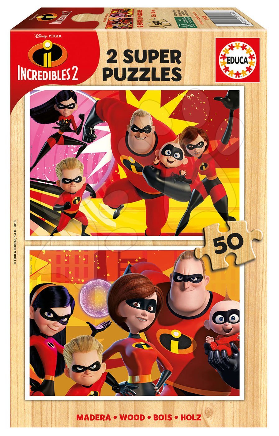 17626-a-educa-puzzle EDUCA-2 Super Puzzles en Bois-50 pcs - Incredibles 2 – Image 1