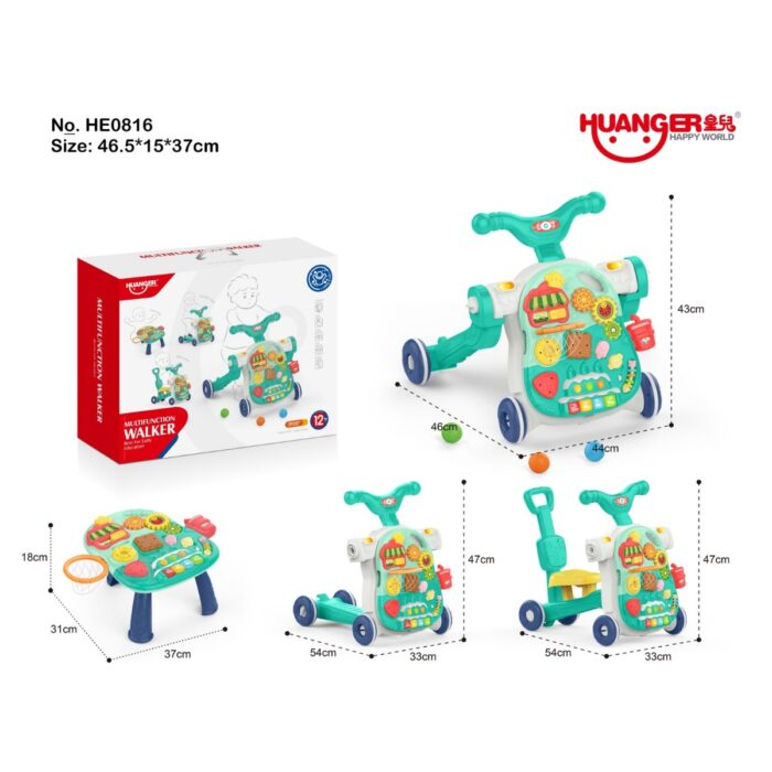 HE0816 - Trotteur bébé 4 en 1 avec musique et lumières – Image 2