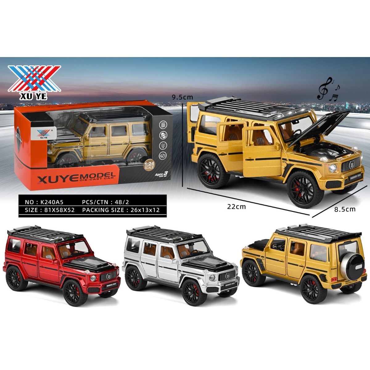 K240A5 - Voiture alliage Babos 1:24 avec lumières et sons